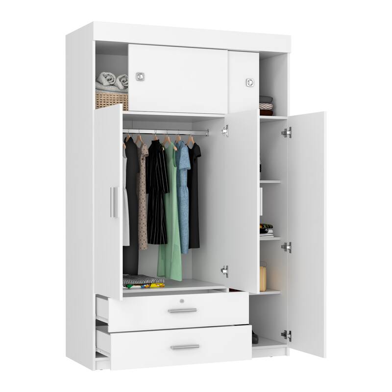 47.2" Modern Three-door Armoire with Two Drawers and Two Superior Adjustable Shelves