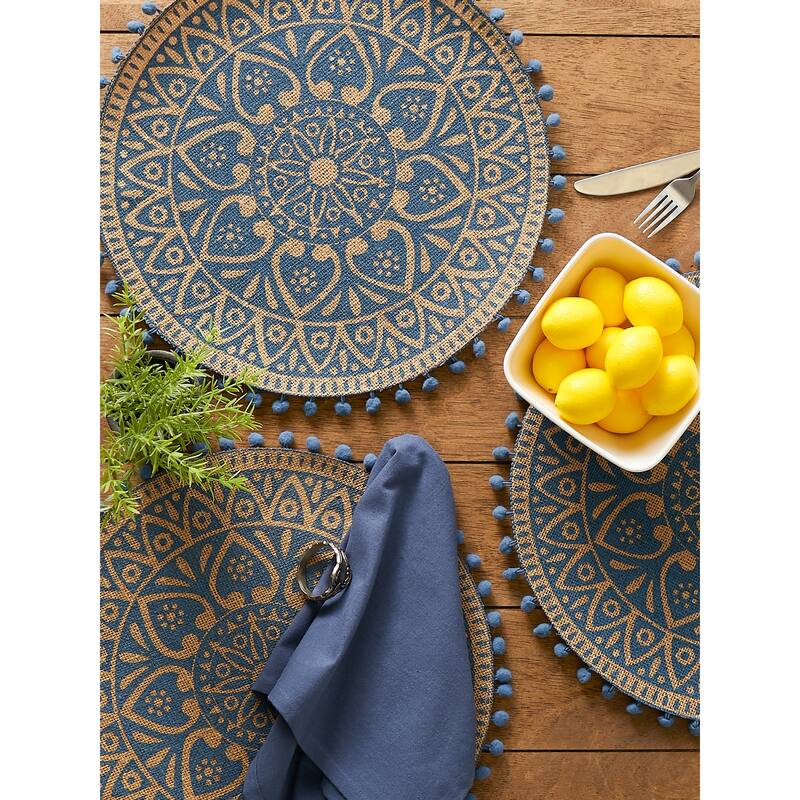 DII Block Print On Natural Round Jute Placemat (Set of 6)