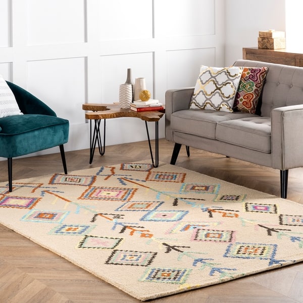 slide 2 of 42, Brooklyn Rug Co Hand Tufted Wool Moroccan Triangle Rug 8' 6" x 11' 6" - Ivory