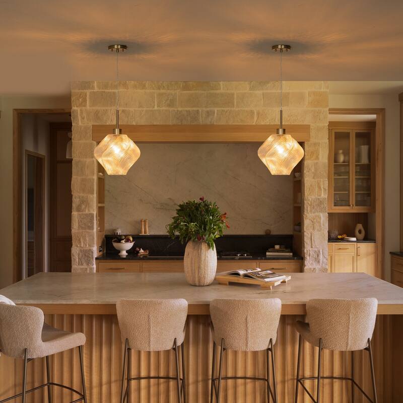 Modern Gold Kitchen Island Pendant Light with Clear Glass Shade - Dia.11.42-in