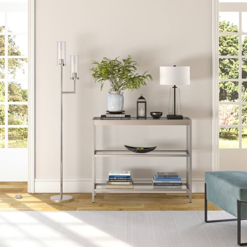 69" Tall Torchiere Floor Lamp with Clear Glass Drum Shades and 2-Light Metal Stand 8 Feet Cord - 69"H x 11"W x 11"D