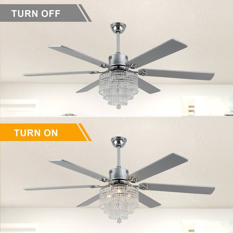 Bella Depot 65" Crystal Ceiling Fan with Light Kit and Remote Control,6-Speed Reversible Ceiling Fan