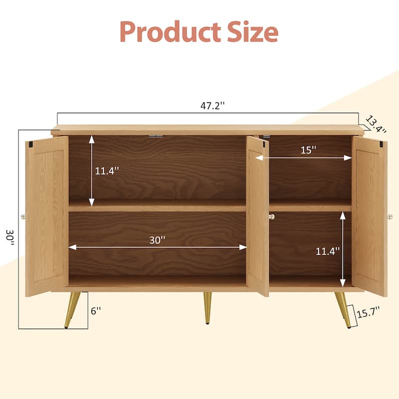 Rattan Storage Cabinet With 3 Door, Farmhouse Style Buffet Sideboard - N/A