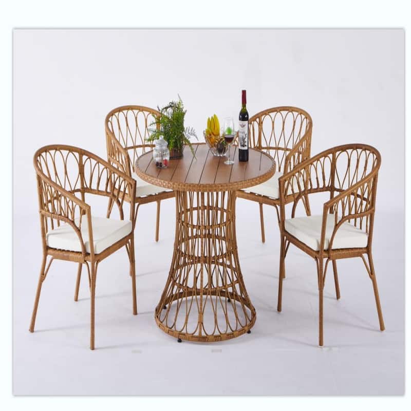Set of 5 Ratten Dinning Table Chairs, Outdoor Garden Patio Seating