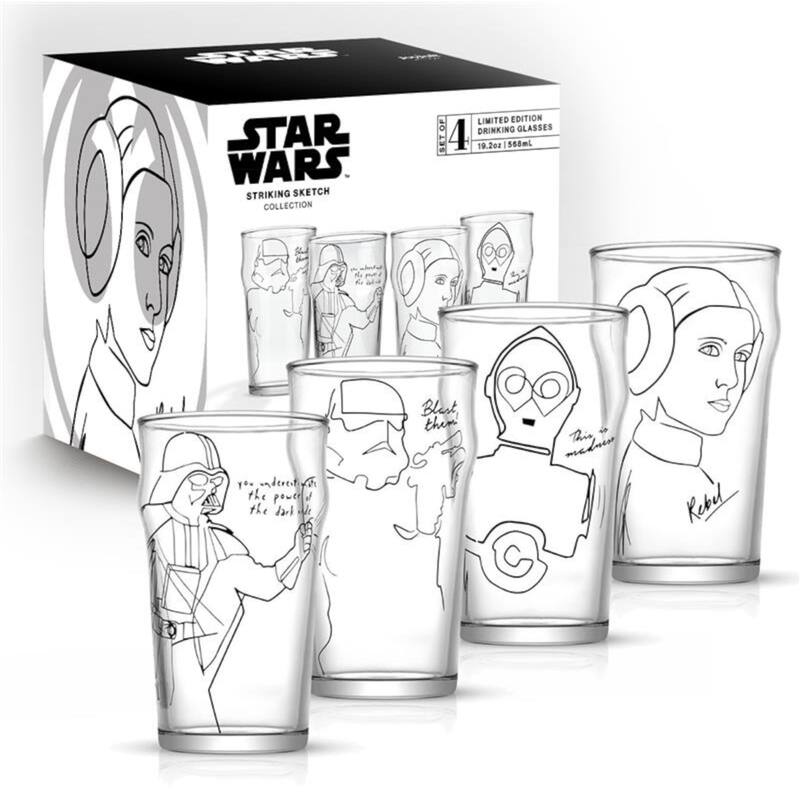 Star Wars Striking Sketch Characters Pint Mug - 19.2 oz - Set of 4