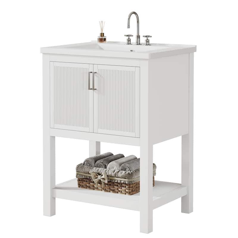23.5 Inch Single Bathroom Vanity With Ceramic Top, Sink Included