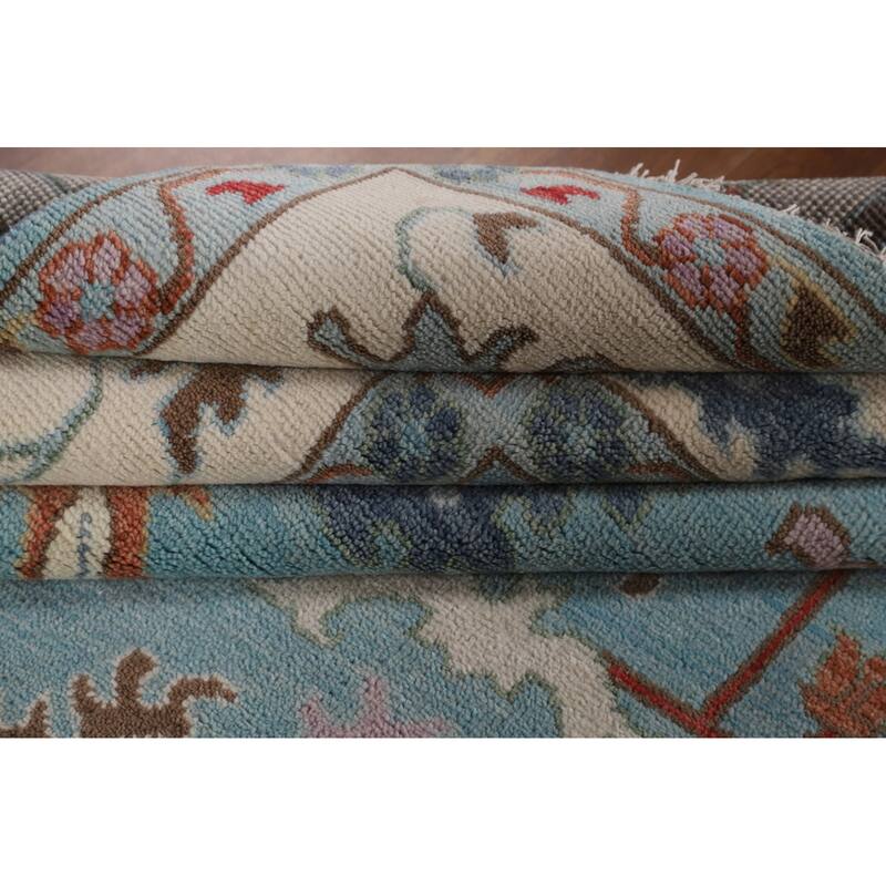 Light Blue Oushak Area Rug Handmade Wool Carpet - 9'0" x 11'9"