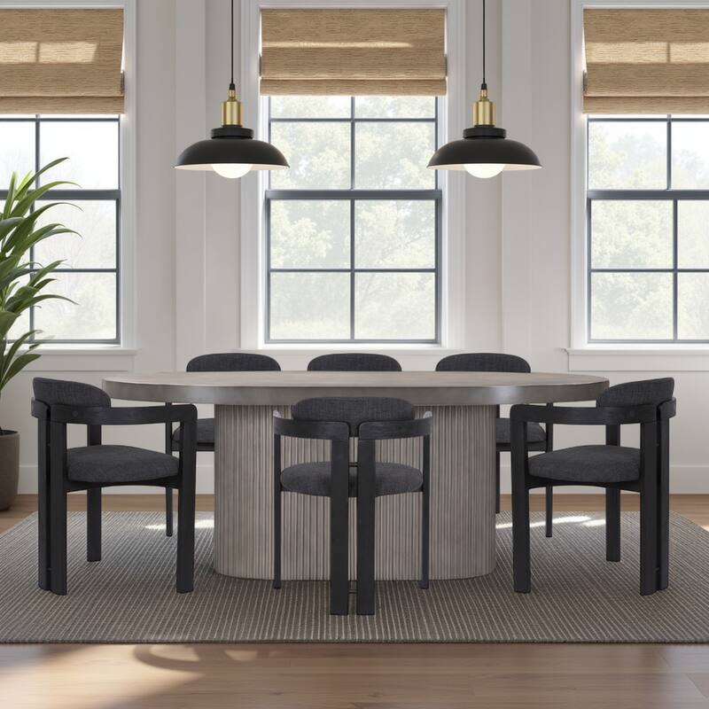 Jazmin Mid-Century Modern Upholstered Barrel Dining Chairs - Set of 2 - Charcoal & Black - Set of 6