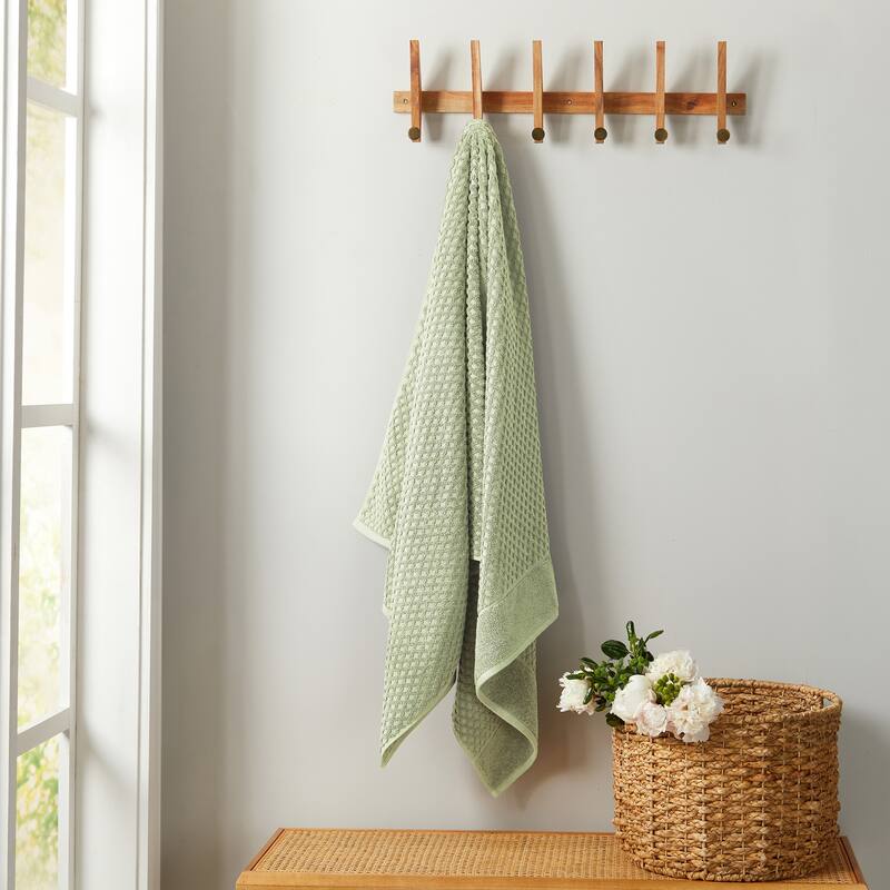 Linery & Co. Cotton Diamond Waffle Texture Bath Towels - Bath Sheet (Pack of 2) - Pale Green