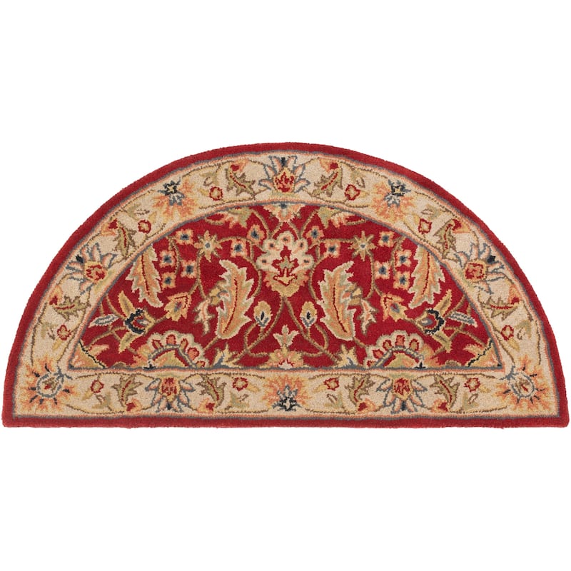 Livabliss Traditional Caesar Border Area Rug - 2' x 4' Half-Circle - Red/Ivory