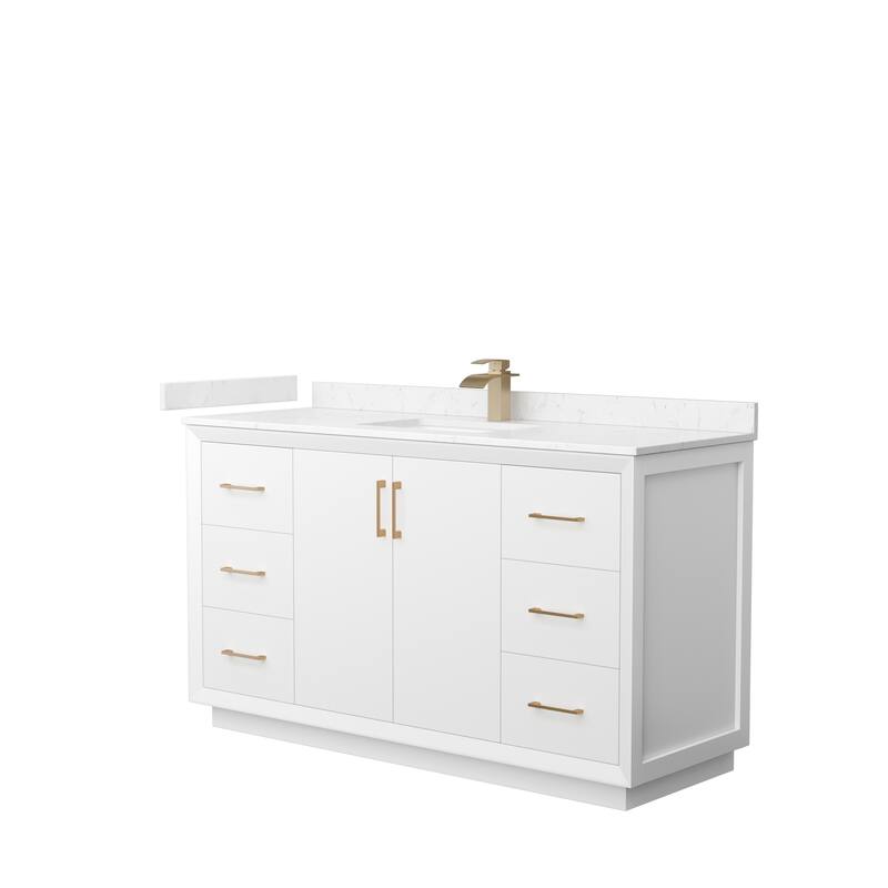 Strada 60-Inch Single Vanity Set, Cultured Marble Top - White, Bronze Trim, Carrara Cultured Marble Top