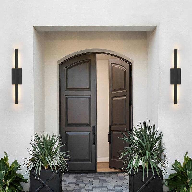 23.6" Modern Black Outdoor Wall Light - 37W 3000K Warm Light, IP54 Waterproof Linear Fixture for Patio & Porch