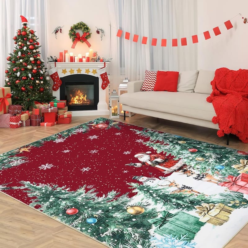 Washable Snowflakes Christmas Area Rug for Bedroom Holiday Decor - 1'6" x 2'6"