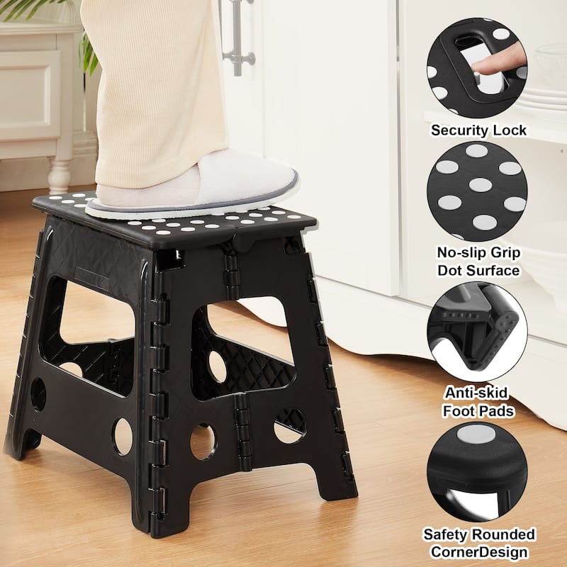 Javlergo 11/13 inch Folding Step Stool, Heavy Duty Plastic Foldable Step Stool for Kids and Adults