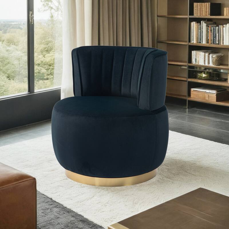 360 Swivel Barrel Chair, Velvet Modern Accent Chair, Upholstered Mid Century Comfy Arm Chair, Round Sherpa Side Chair - Black