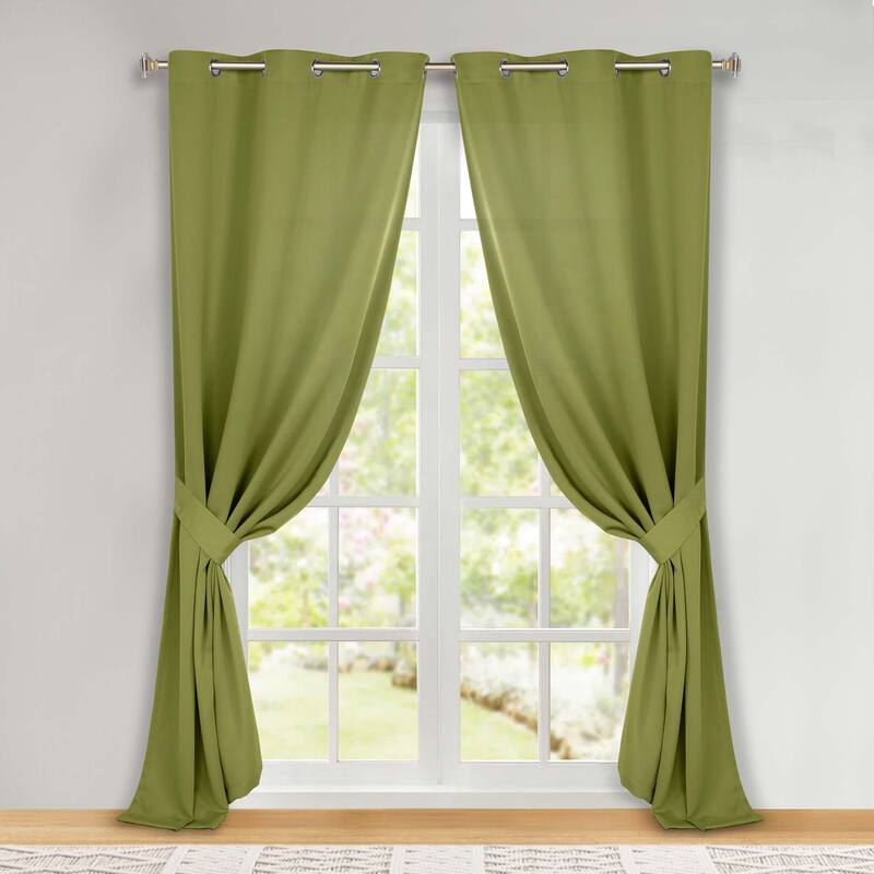 Superior Solid Machine Washable Room Darkening Grommet Blackout Curtains, Set of 2