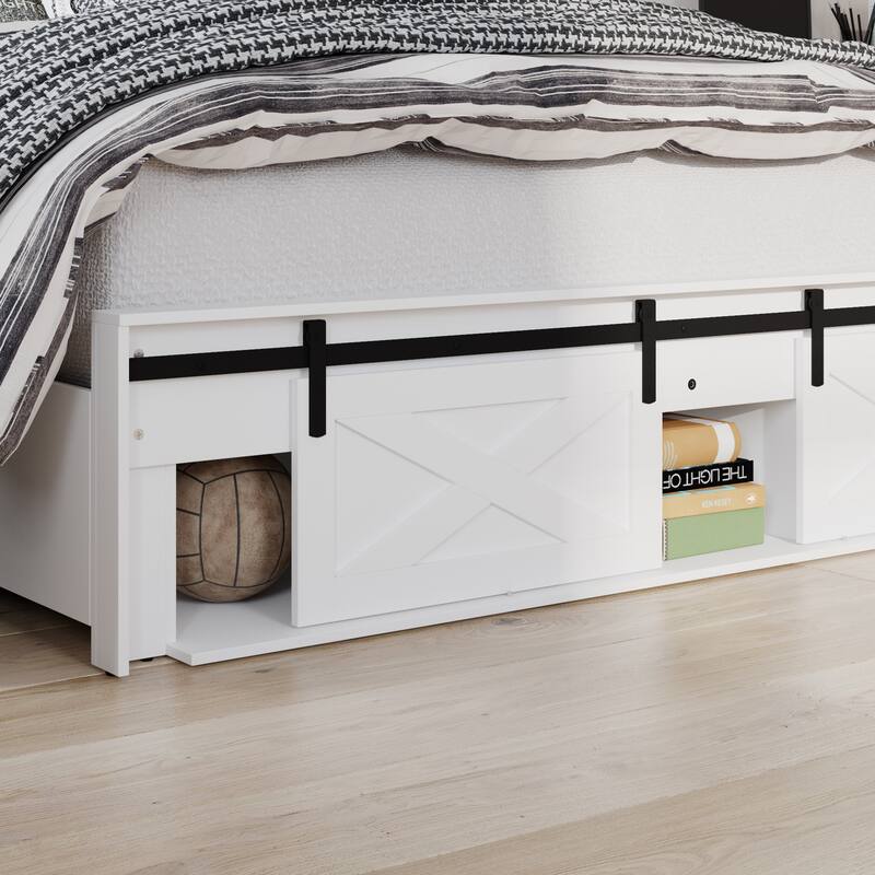 Storage Bed Queen Size Bed Frame w/Charging Station Light Drawers