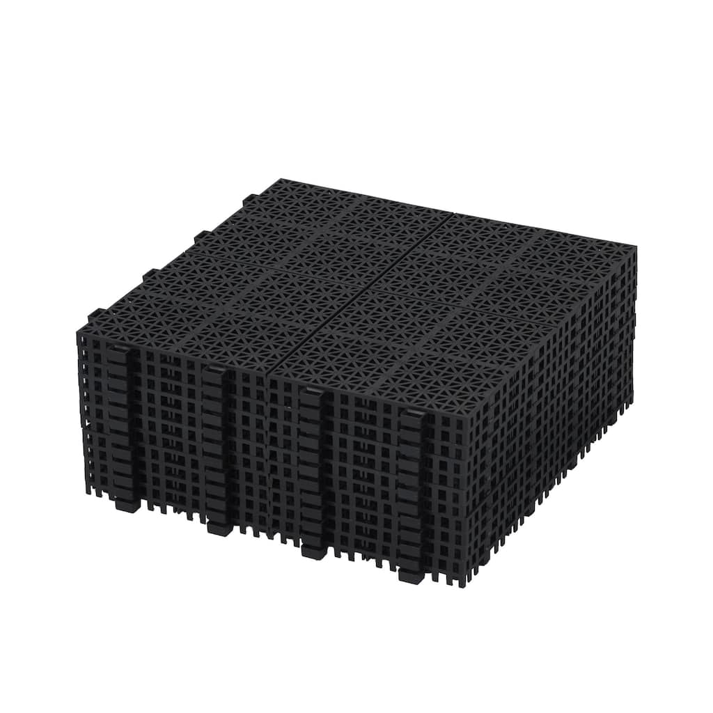 12 x 12 Inch Black Interlocking Deck Tiles Plastic Waterproof Outdoor All Weather Anti-slip, Pack of 12