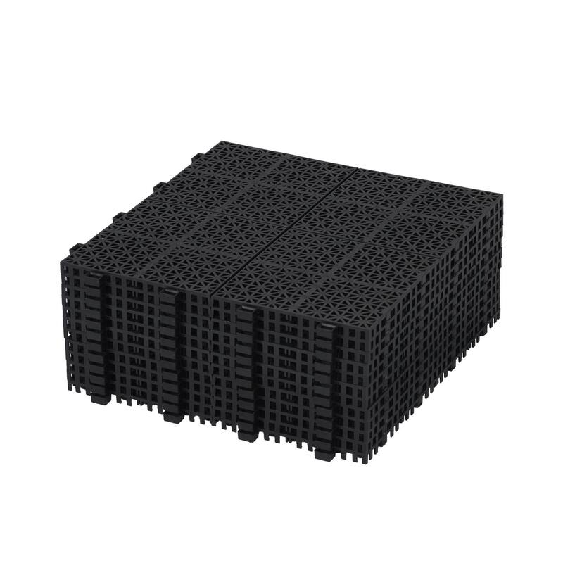 12 x 12 Inch Interlocking Deck Tiles,slip Bathroom Shower Balcony Porch Weight Capacity Upto 6613 LBS,Rosette Pattern Pack of 12 - Black