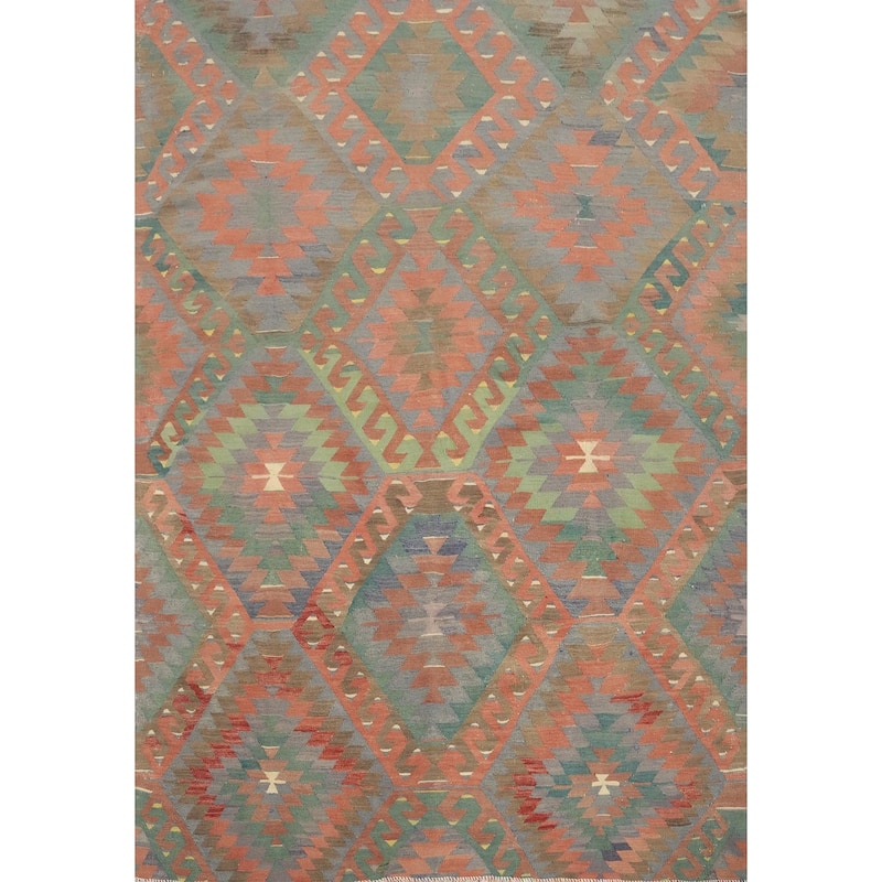 Hand Woven Oriental 100% Wool Carpet Southwestern Tribal Oranges & Rust Kilim Area Rug - 7' 0'' X 5' 8''
