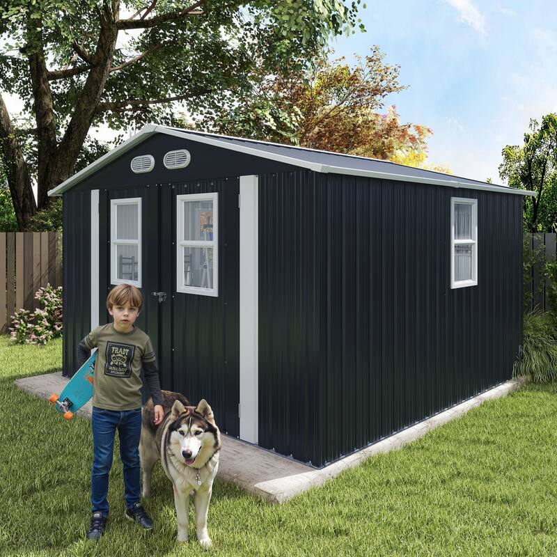 Outdoor Storage Shed, 8x8 protective film, four daylight Windows Lockable Doors,A practical and thoughtful gift