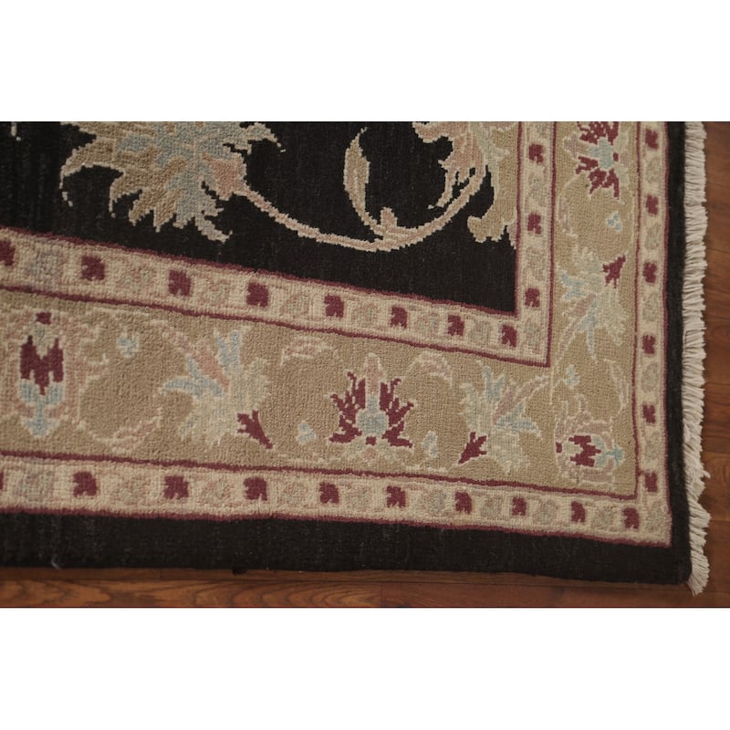 Black Floral Oushak Oriental Area Rug Hand-Knotted Wool Carpet - 5'5" x 7'9"