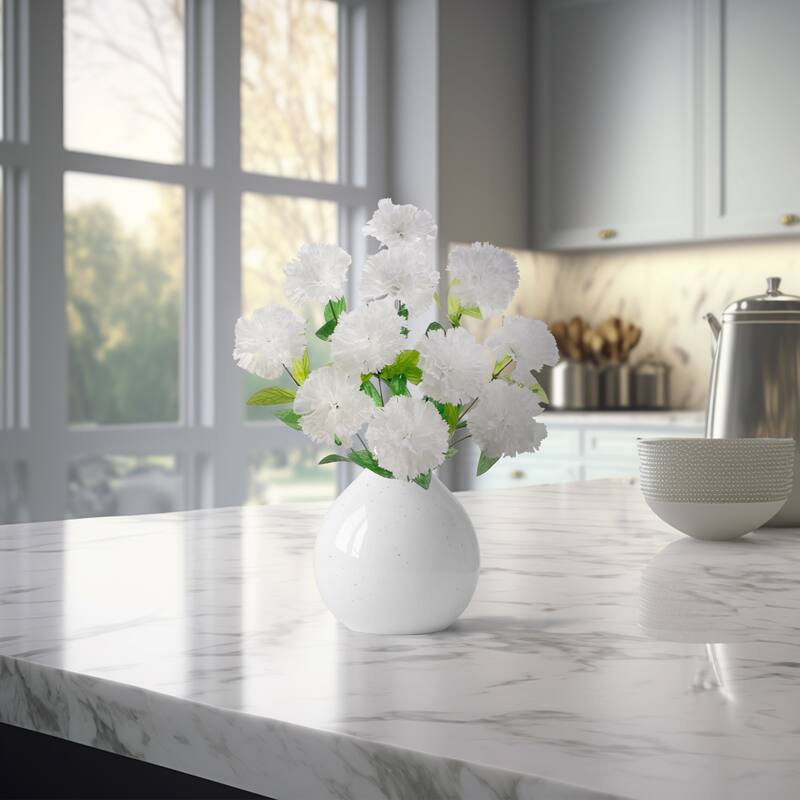 Carnation Artificial Floral Bush Spray - 18" - White