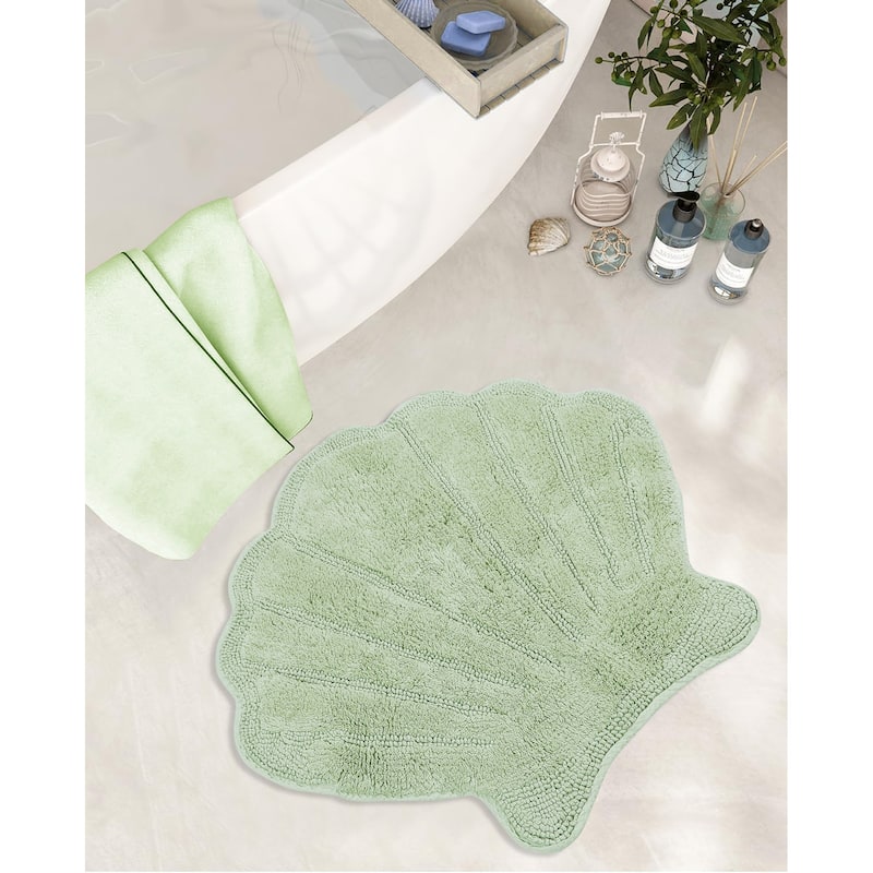 Better Trends Seashell Bath Rug 100% Cotton Absorbent Reversible Bathroom Mat Marilyn Collection - 25x28 Shell - Sage