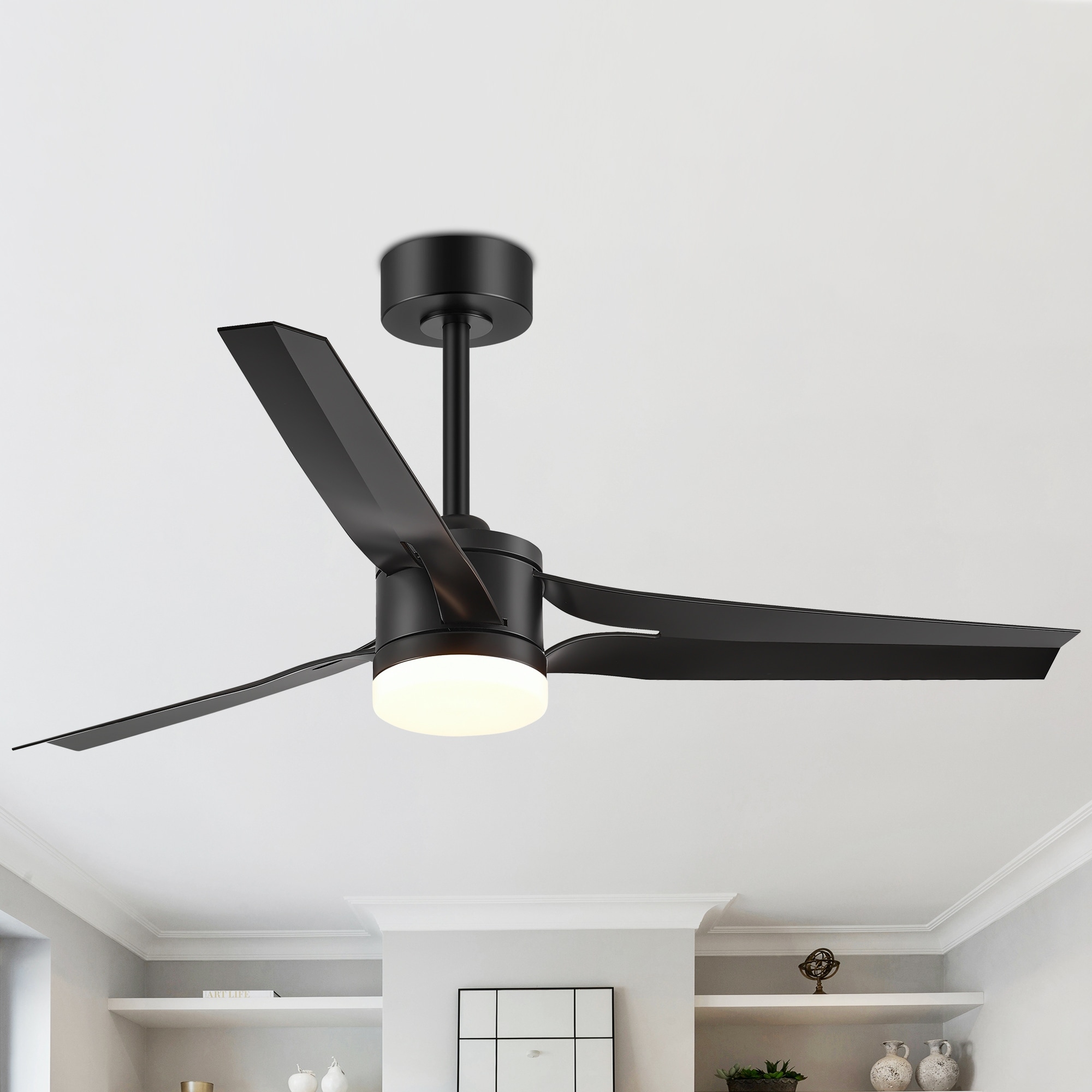 52" Black/White 3-Blade LED Ceiling Fan with Light Kit and Remote