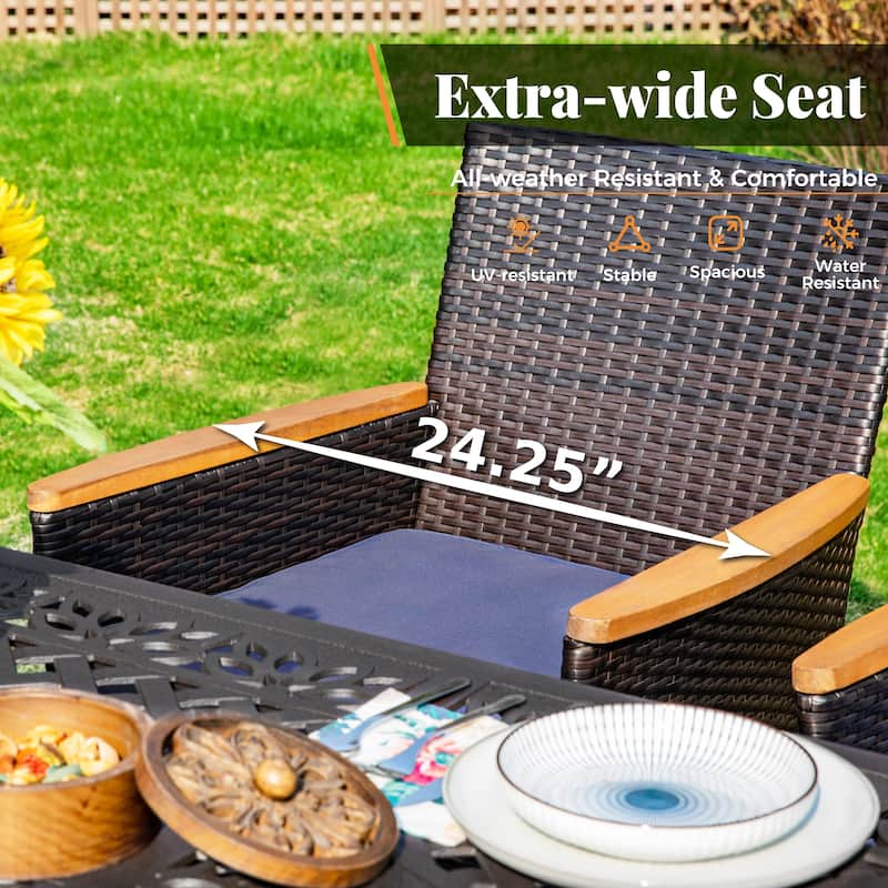 7/9 Patio Dining Set, Expendable Rectangular Outdoor Dining Table with Rattan Chairs