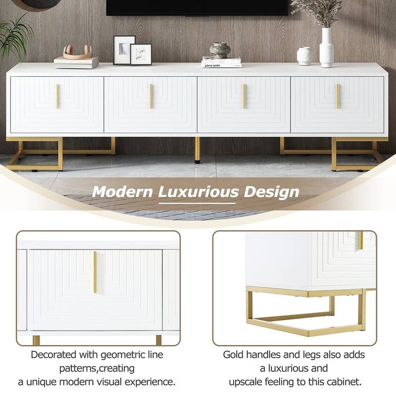 Modern TV Stands with Gold Accents, Fits TVs Up to 80'', White/Black
