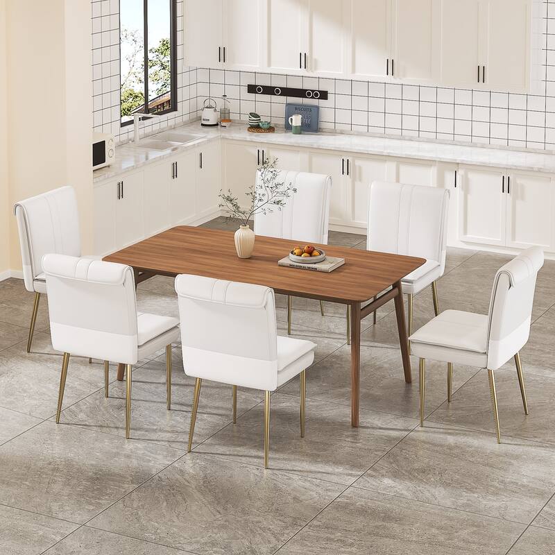 VECELO Foldable Dining Chair Set 2/4/6 Pack PU Leather Space Saving Chairs with Metal Legs Waterproof Kitchen Living Room Chairs - White - Set of 6