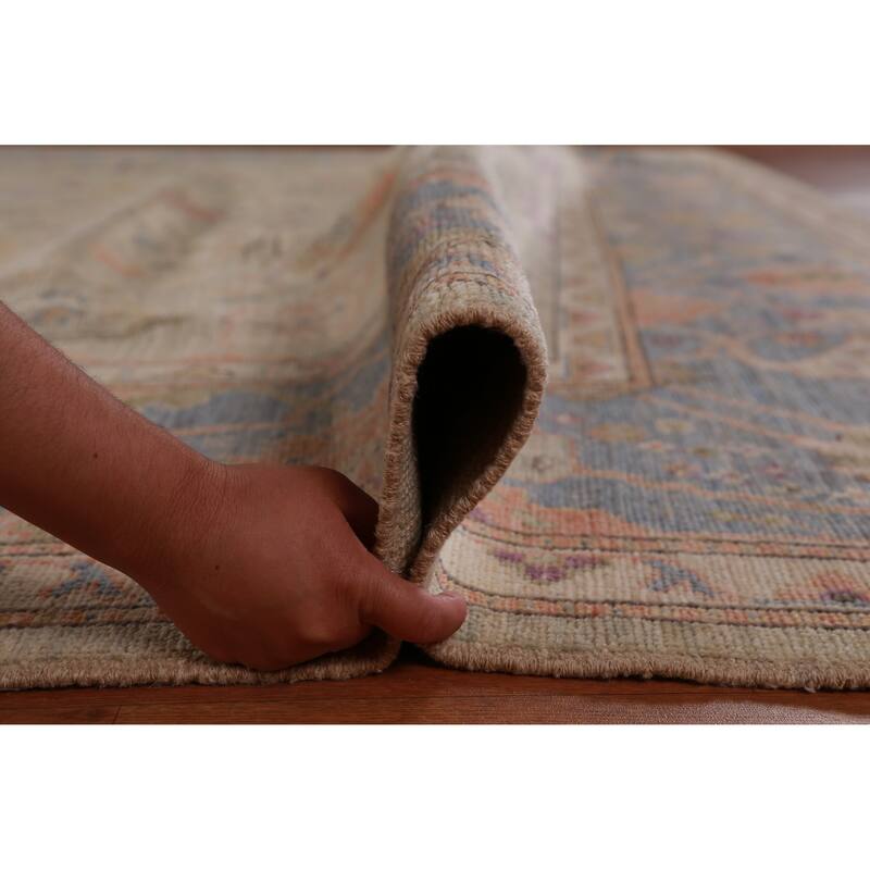 Hand Knotted Oriental 100% Wool Carpet Transitional All-Over Beige & Ivories Oushak Area Rug - 11' 9'' X 9' 1''