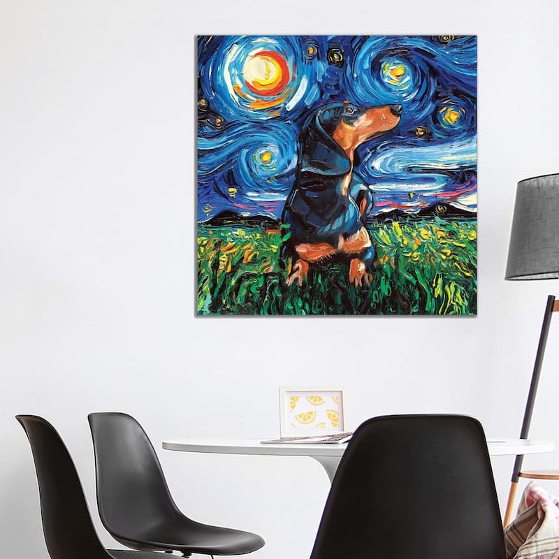 iCanvas "Black And Tan Dachshund Night" by Aja Trier Canvas Print - 37x37x1.5