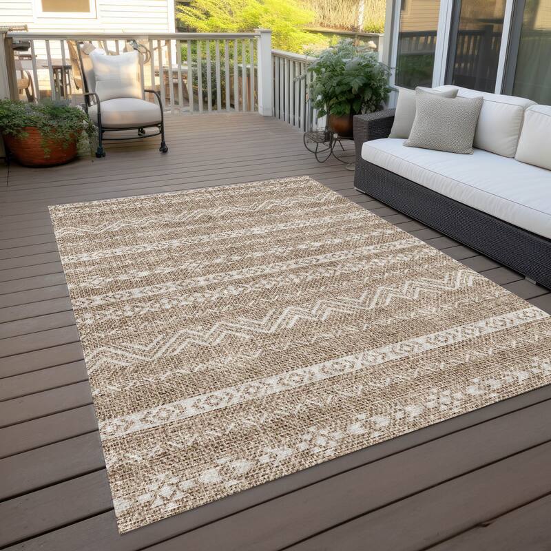 Machine Washable Indoor/ Outdoor Chantille Boho Stripes Rug