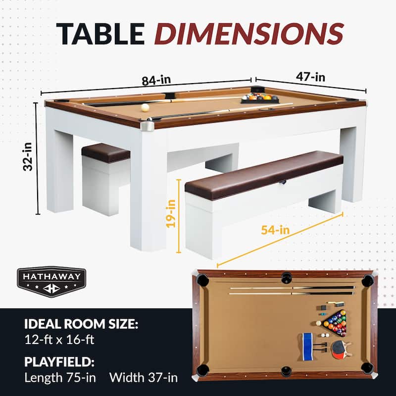 Newport II 7-ft Pool Table Combo Set with Benches - White with Camel Felt