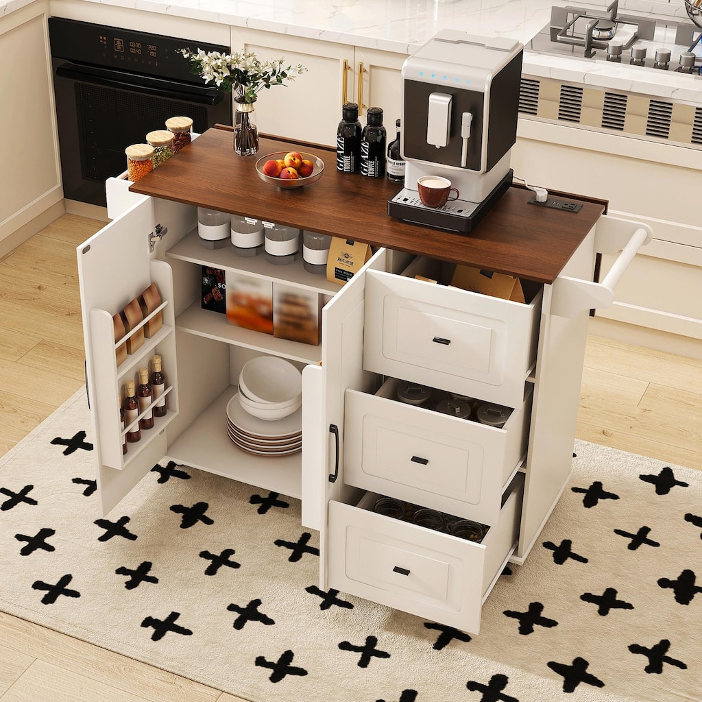 Kitchen Island Cart with Wheels, Drop Leaf & Storage