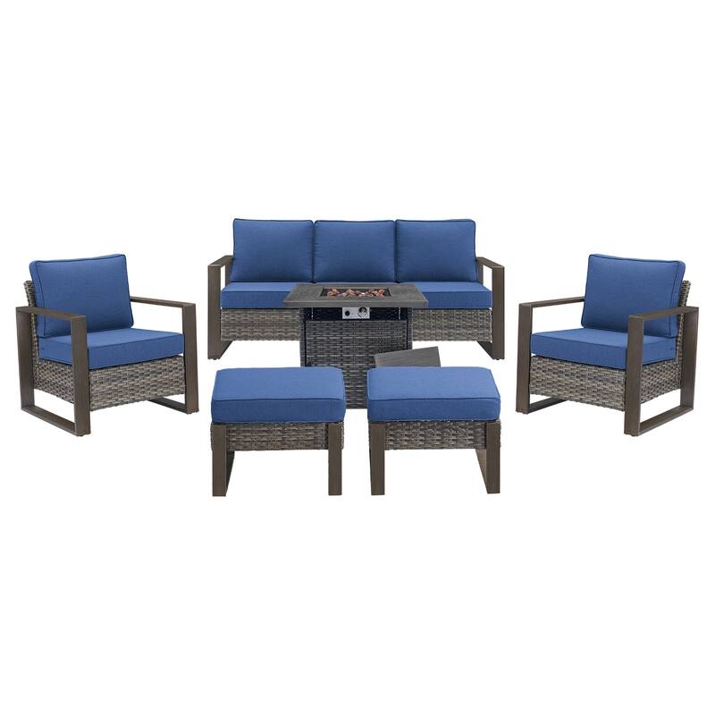 Pocassy Outdoor Fire Pit Conversation Set 3-Seat Sofa Chairs Patio Furniture Set