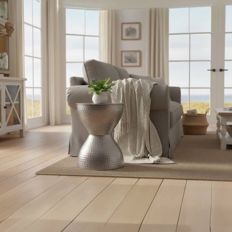 Industrial Style Hammered Texture Iron Stool with Hourglass Shaped Body, Silver