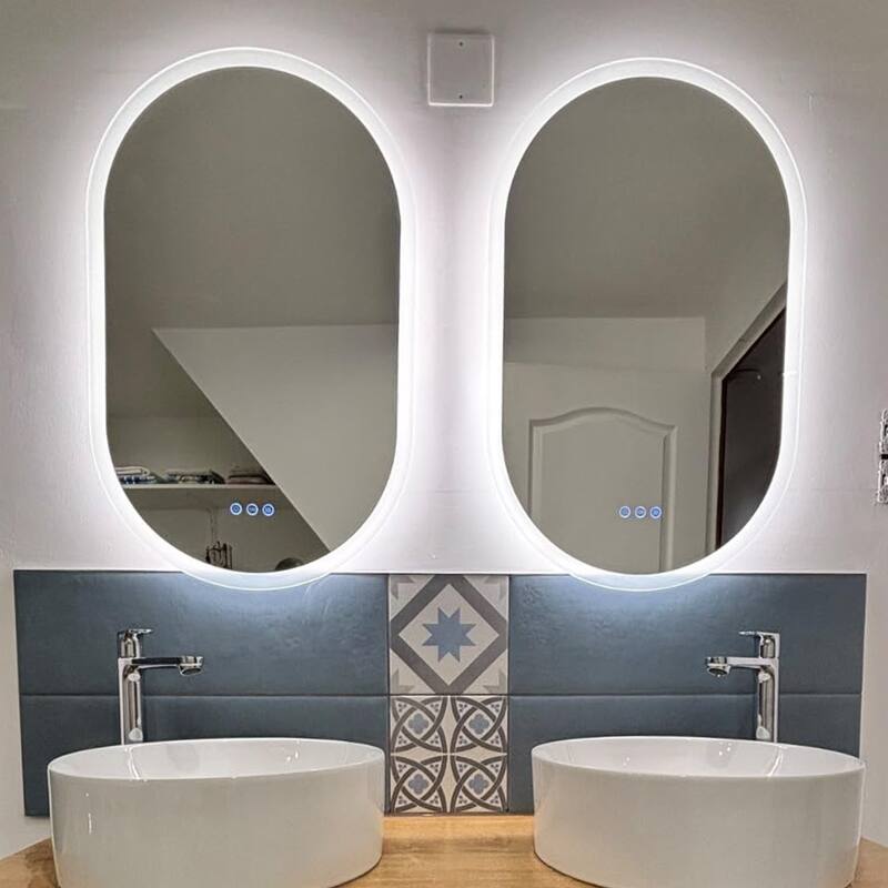 Wall Mounted Frameless Oval Track LED Bathroom Mirror Touch Sensor