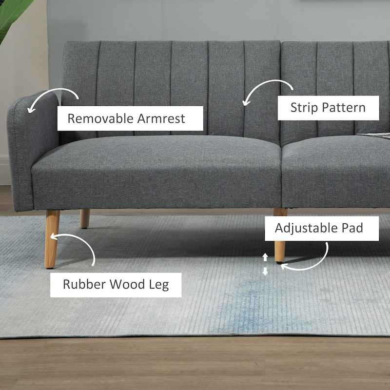HOMCOM Two Seater Sofa Bed, Convertible Futon Couch Bed, Linen Upholstered Loveseat with Adjustable Backrest for Small Spaces