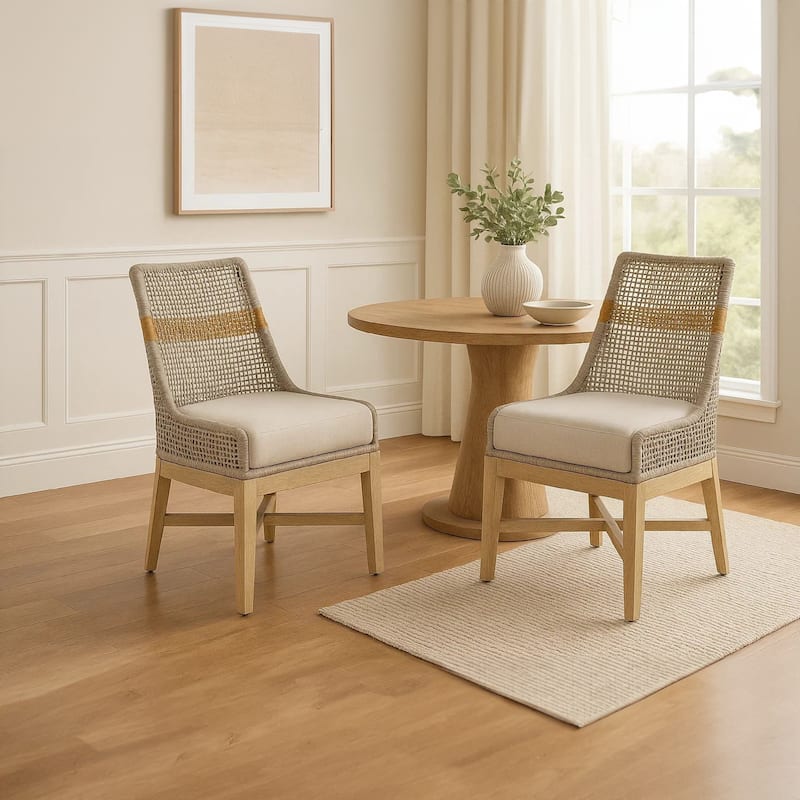 Avira Dining Chair | Handcrafted Mango Wood | Cotton Rope Weaving | Beige Cushion -  Handcrafted Mango Wood | Cotton Rope Weaving | Beige Cushion|Natural Brown, Beige