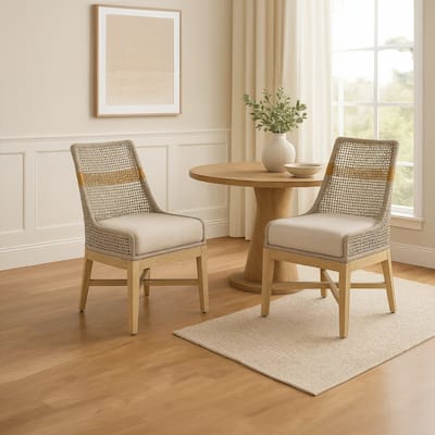 Avira Dining Chair | Handcrafted Mango Wood | Cotton Rope Weaving | Beige Cushion