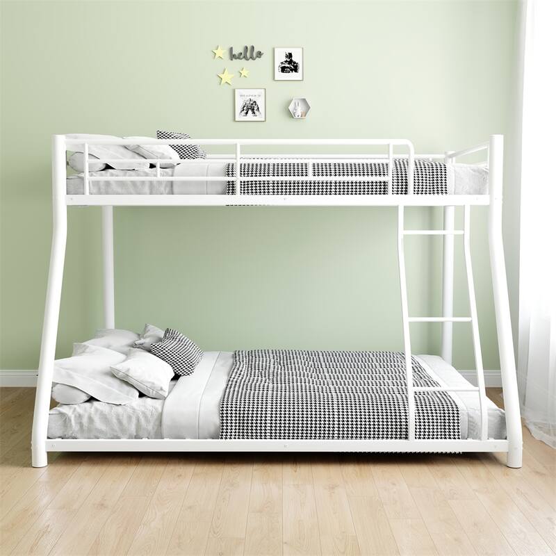 Metal Bunk Bed Twin Over Full Size with Removable Stairs,Sturdy Frame