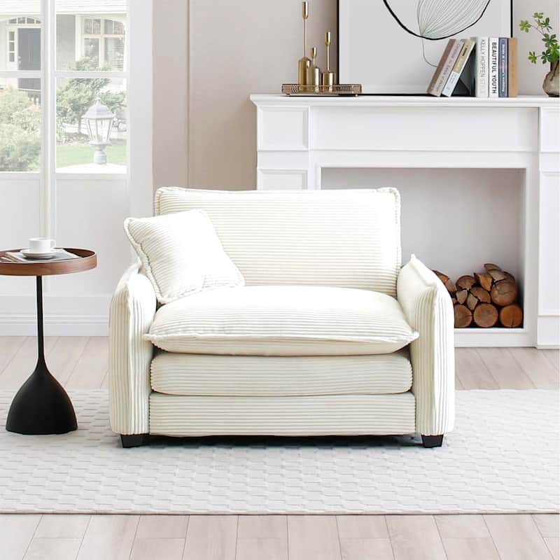 Corduroy Fabric Single Sofa Chair, Comfy Upholstered Reading Lounge Chair, Single Sofa with Removable Armrests & Pillow