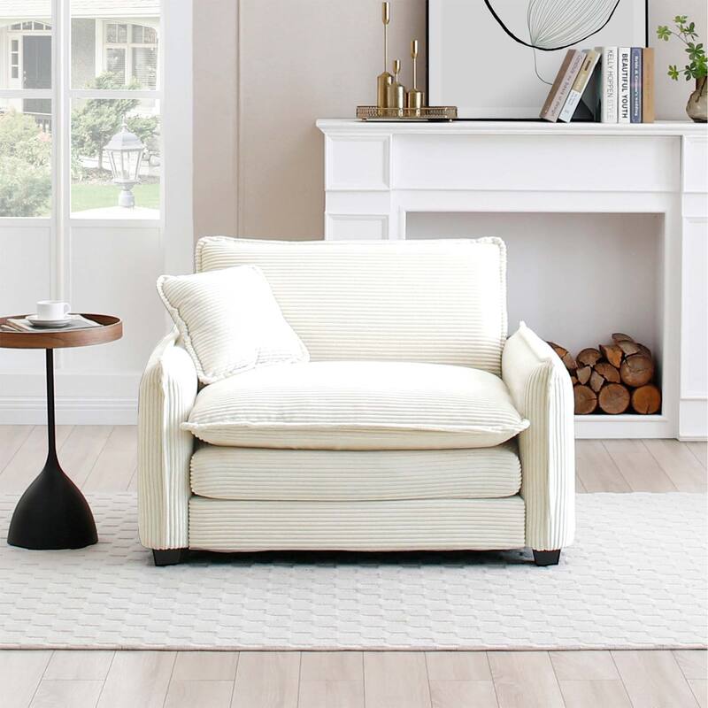 Living Room Accent Chair, Modern Corduroy Upholstered Leisure Armchair Pure Color Sofa Chair with Pillows and Removable Armrests