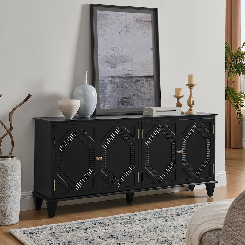Retro Wooden Sideboard Buffet Cabinet with Storage - Black - 30.12*65.16*15.75