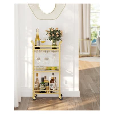Home Bar Serving Cart, Small Bar Cart with 3-Tier Shelf