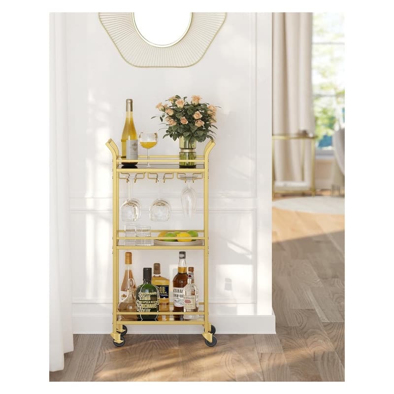 Home Bar Serving Cart, Small Bar Cart with 3-Tier Shelf