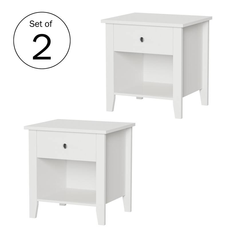 Lavish Home End Table with Drawer and Shelf, White